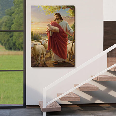 İsa Kuzu ile İsa Mesih Kayıp Kuzu Kanvas Tablo, Kilise Duvar Sanatı Süslemeleri-5218