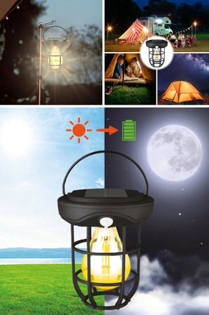 Roichil® Solar Kamp Feneri – Güneş Enerjili, Otomatik Şarj ve Gece Işığı, Taşınabilir ve Asılabilir LED Dış Mekan Lamba