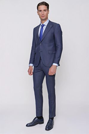  Lacivert Yün Platinium Slim Fit Dar Kesim 6 Drop Takım Elbise