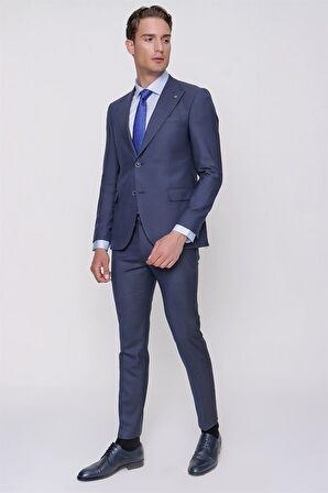  Lacivert Yün Platinium Slim Fit Dar Kesim 6 Drop Takım Elbise