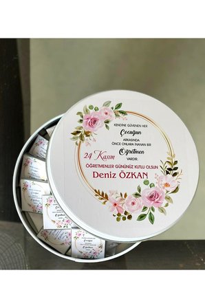 Öğretmenler Günü Bahar Çiçekleri Hediye Metal Kutuda Çikolata - 40 Adet