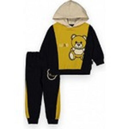  Erkek Çocuk Ayı Baskılı Kapşonlu Eşofman Takımı