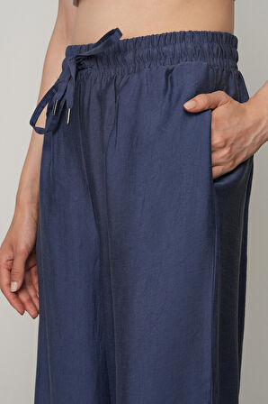 Kadın Düz Renk Beli Lastikli Bol Paça Pantolon