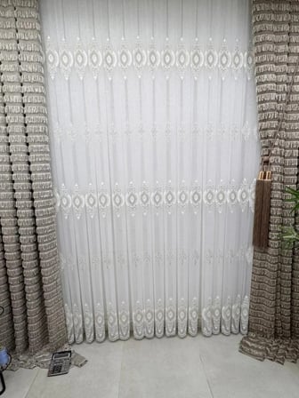 NİVEMESHOME 3767 SERAP GOLD  1/3 PİLELİ  BAMBU TÜL PERDE