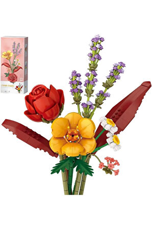 Dekoratif Ve Koleksiyonluk Çiçek Buketi Yapım Seti Legosu 574 Parça Kırmızı Gül