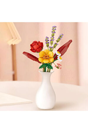 Dekoratif Ve Koleksiyonluk Çiçek Buketi Yapım Seti Legosu 574 Parça Kırmızı Gül