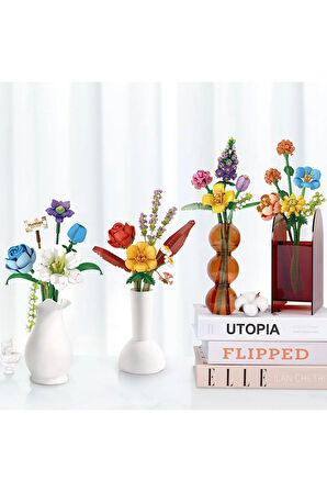 Dekoratif Ve Koleksiyonluk Çiçek Buketi Yapım Seti Legosu 574 Parça Kırmızı Gül