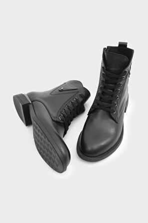 Hakiki Deri Fermuarlı Bağcıklı Kadın Bot 