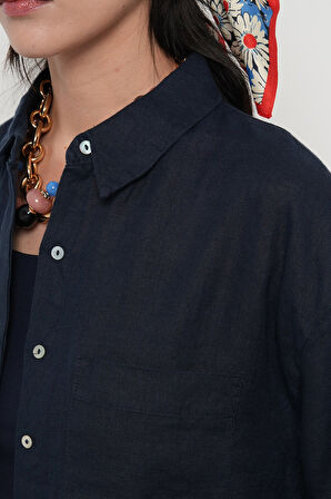 KADIN LACİ RENK TEK CEPLİ %100 KETEN GÖMLEK