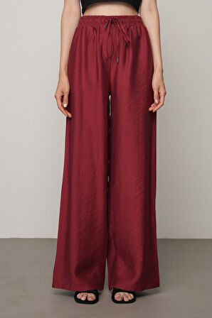 Kadın Düz Renk Beli Lastikli Bol Paça Pantolon