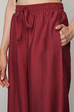 Kadın Düz Renk Beli Lastikli Bol Paça Pantolon