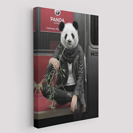Gerçek Metroda Panda Başlı İnsan Kanvas Tablo-5228