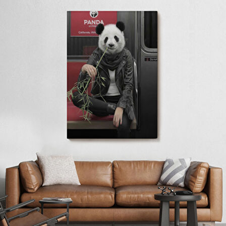 Gerçek Metroda Panda Başlı İnsan Kanvas Tablo-5228