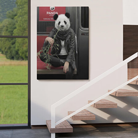 Gerçek Metroda Panda Başlı İnsan Kanvas Tablo-5228
