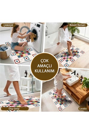Banyo Paspası, Yumuşak Banyo Halısı, Kaymaz Dot Tabanlı, Yıkanabilir - 60x100