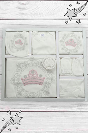 Kraliçe Taçlı 10'lu Pembe Kız Bebek Zıbın Seti