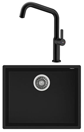 SQUARE 50.40 TG Tezgahaltı Granit Eviye, Oval 914 Batarya Siyah Set