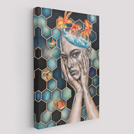 Gerçeküstü Kadın ve Balık Kanvas Duvar Sanatı, Yeni Nesil Kanvas ablo-5230