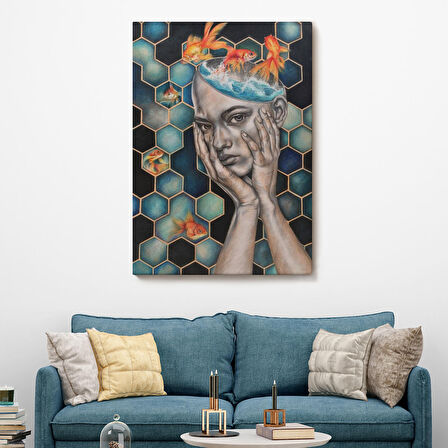 Gerçeküstü Kadın ve Balık Kanvas Duvar Sanatı, Yeni Nesil Kanvas ablo-5230