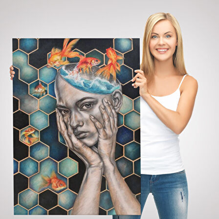 Gerçeküstü Kadın ve Balık Kanvas Duvar Sanatı, Yeni Nesil Kanvas ablo-5230