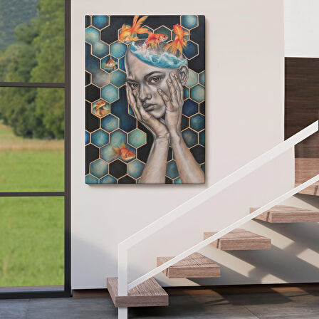 Gerçeküstü Kadın ve Balık Kanvas Duvar Sanatı, Yeni Nesil Kanvas ablo-5230