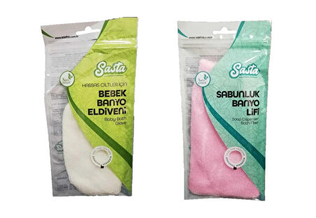 Sasta Bebek Banyo Eldiveni ve sabunluk Banyo Lifi İkili Set