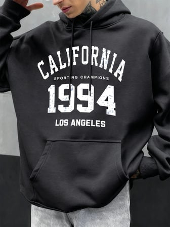 Kaliforniya mektubu 1994 baskılar Hoodies erkekler sonbahar moda cep Hoody rahat polar street