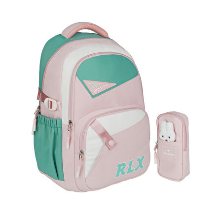 Relaxion Yeni Sezon Kalemlikli Pembe-Yeşil İthal Premium Okul Sırt Çanta 1510