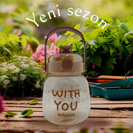 Relaxion, Maskotlu, Hediyeli, Boyun Askılıklı, İthal Lüx Kahverengi Matara/Suluk 1100 Ml (450)