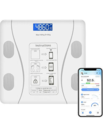 Techfit Vücut Analizli Dijital Baskül TF-1075 (Bluetooth Özellikli) Hassas Ölçüm (2.5-180kg)