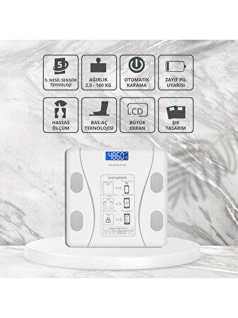 Techfit Vücut Analizli Dijital Baskül TF-1075 (Bluetooth Özellikli) Hassas Ölçüm (2.5-180kg)