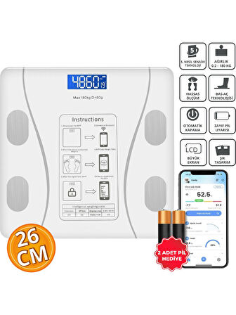 Techfit Vücut Analizli Dijital Baskül TF-1075 (Bluetooth Özellikli) Hassas Ölçüm (2.5-180kg)