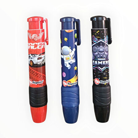 Fixpoint -3 Adet- Otomatik Pastel Araba Astronot Konsol Temalı Erkek Seti Roket Silgi (P-1307)