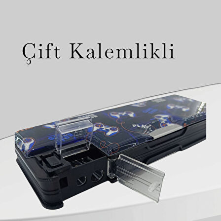Fixpoint Çift Taraflı, Çift Kalemtıraşlı, Cüzdan Tipi Mavi Kalem Çantası/Kalemlik