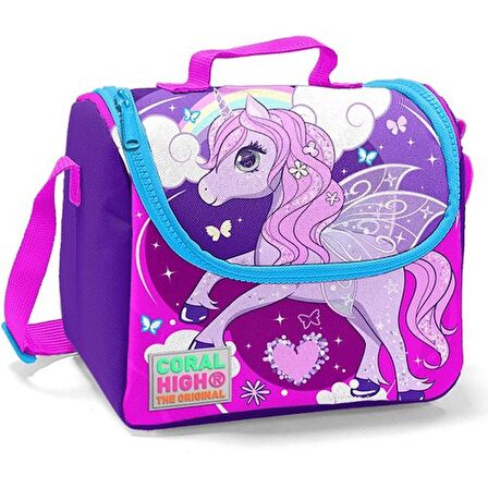 Coral High Mor Unicorn Desenli Beslenme Okul Çantası Kalemlik + Matara