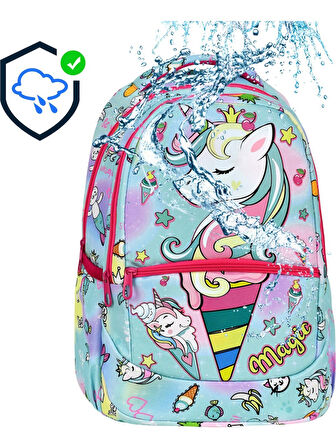 Yeşil Magic Unicorn Figürlü Kız İlkokul Sırt Çantası + Beslenme Çantası (2305)