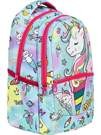 Yeşil Magic Unicorn Figürlü Kız İlkokul Sırt Çantası + Beslenme Çantası (2305)