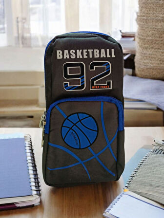 Relaxion Üç Gözlü Greyhound Basketball Mavi Gri Kalem Çantası/Kalemlik (160)