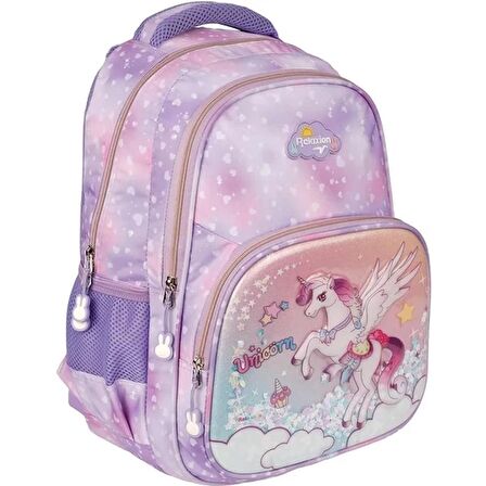 Relaxion Kabartmalı Unicorn Figürlü Pullu 3'Lü İlkokul Çantası Beslenme Kalemlik Seti 1370