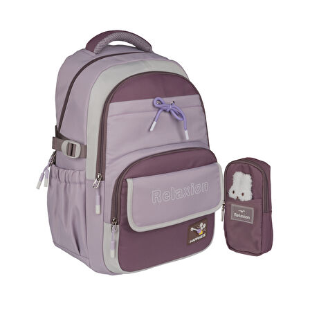 Relaxion Yeni Sezon Kalemlikli Lila Premium Okul Sırt Çanta 1512