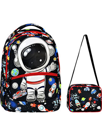 Astronot Desenli İlkokul Sırt Çantası + Beslenme Çantası (2301)