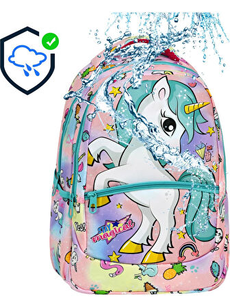 Yeşil Unicorn Desenli Kız İlkokul Sırt Çantası + Beslenme Çantası (2306)