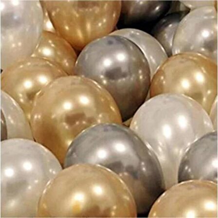 Gemar 30 Adet Balon Metalik Renkler Beyaz - Gold - Gümüş