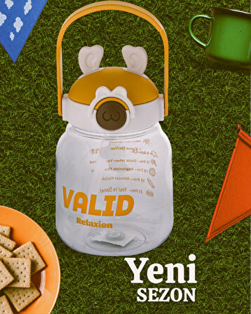 Relaxion Hediyeli, İthal Lüx Kulaklı Beyaz -Sarı Matara/Suluk 1100 Ml (446)