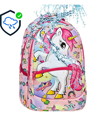 Pembe Unicorn Desenli Kız İlkokul Sırt Çantası + Beslenme Çantası (2307)
