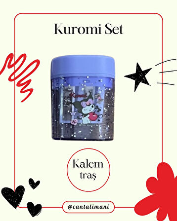 Kuromi Lisanslı Mor Kurşun Kalem Seti (3 Adet Kurşun Kalem, 2 Adet Silgi, Kalemtraş)