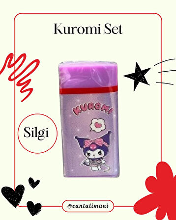 Kuromi Lisanslı Mor Kurşun Kalem Seti (3 Adet Kurşun Kalem, 2 Adet Silgi, Kalemtraş)