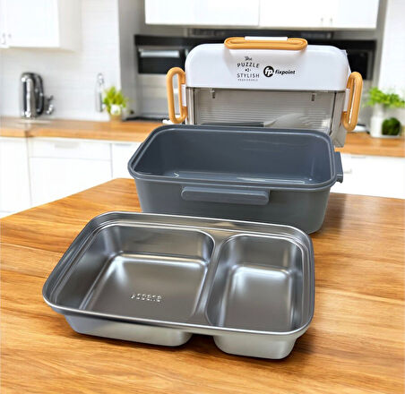 Fixpoint Paslanmaz Çelik Yemek Saklama ve Taşıma Kabı Gri Rengi 1100 ml P-1840