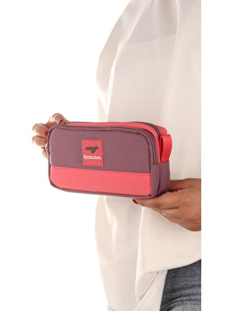 Relaxion Mor İki Gözlü Krinkıl Kumaş Kalem Çantası Kalemlik (173)