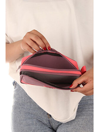 Relaxion Mor İki Gözlü Krinkıl Kumaş Kalem Çantası Kalemlik (173)